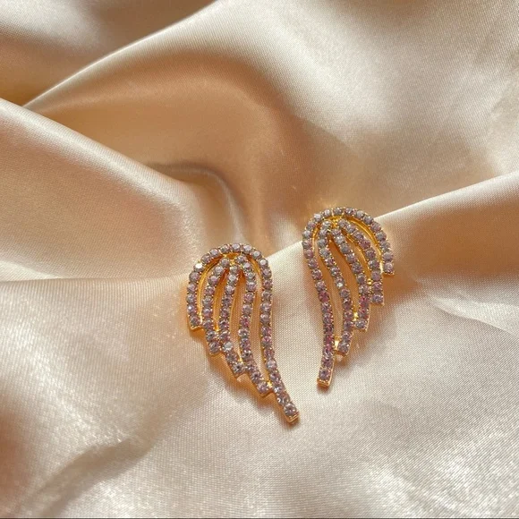 💕 Last one Rhinestones Wings Earrings Bird Angel - Picture 3 of 9